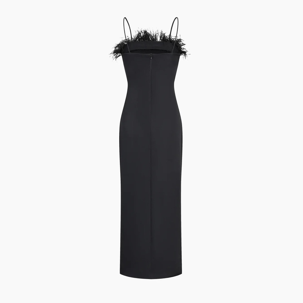 COMMENSE black dress with feather detail - Picture 2 of 5